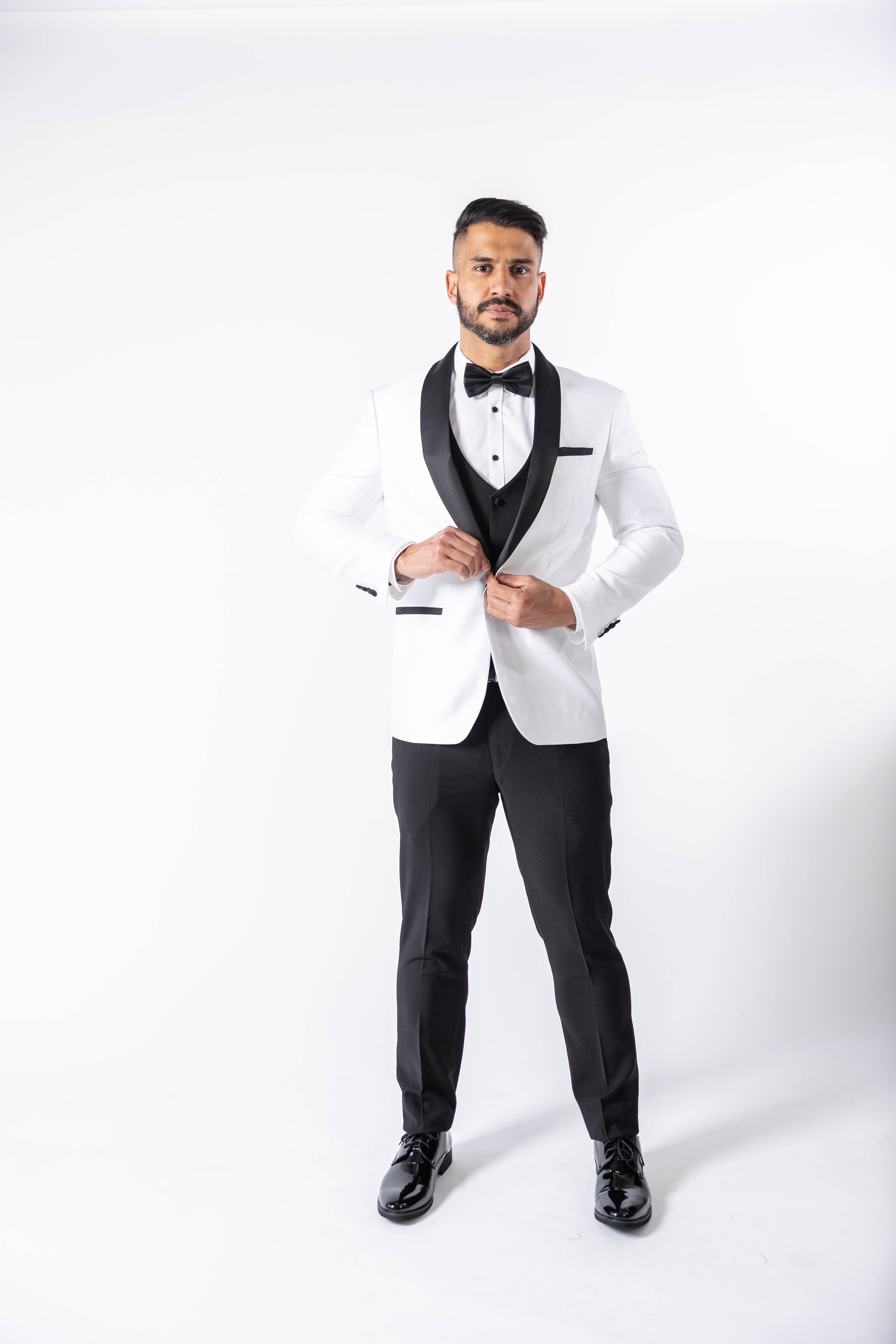 Men s White Tuxedo with Black Lapel Jacket