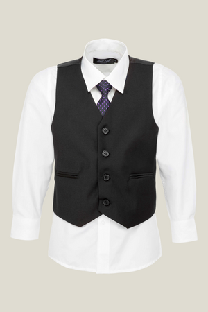 Boys Matte Black Notch Satin Lapel Suit