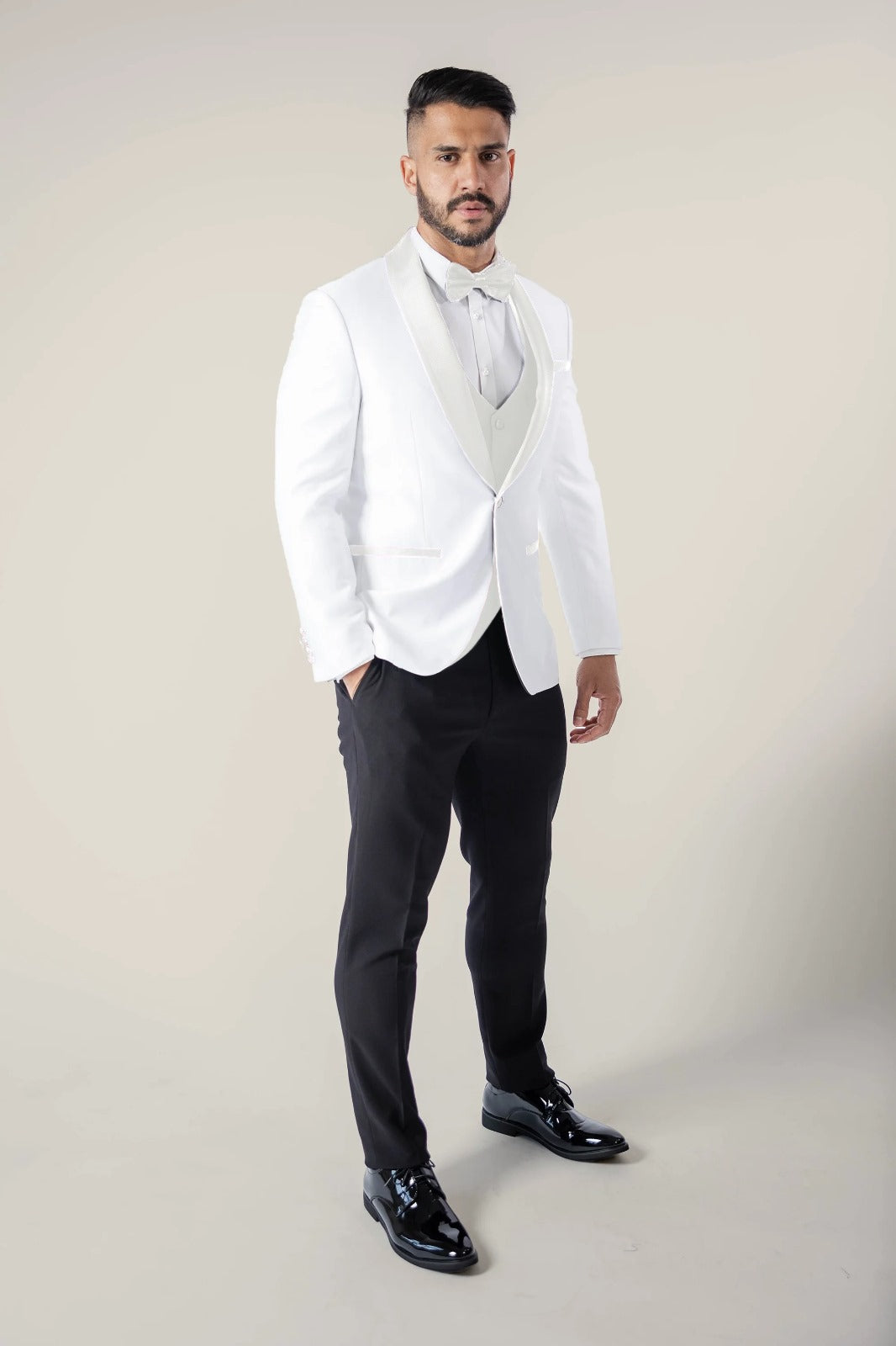 Mens Off White Tuxedo with Black Pants