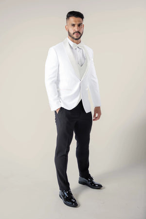 Men's Off White Tuxedo with Satin Lapel Jacket