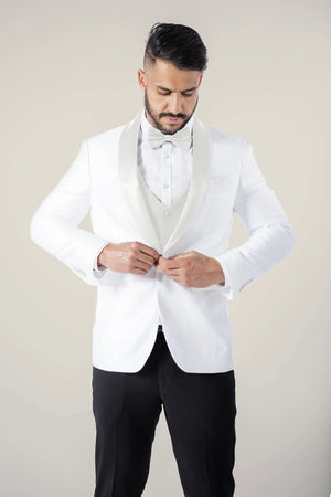 Men's Off White Tuxedo with Satin Lapel Jacket