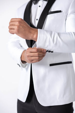 Men's White Tuxedo with Black Lapel Jacket